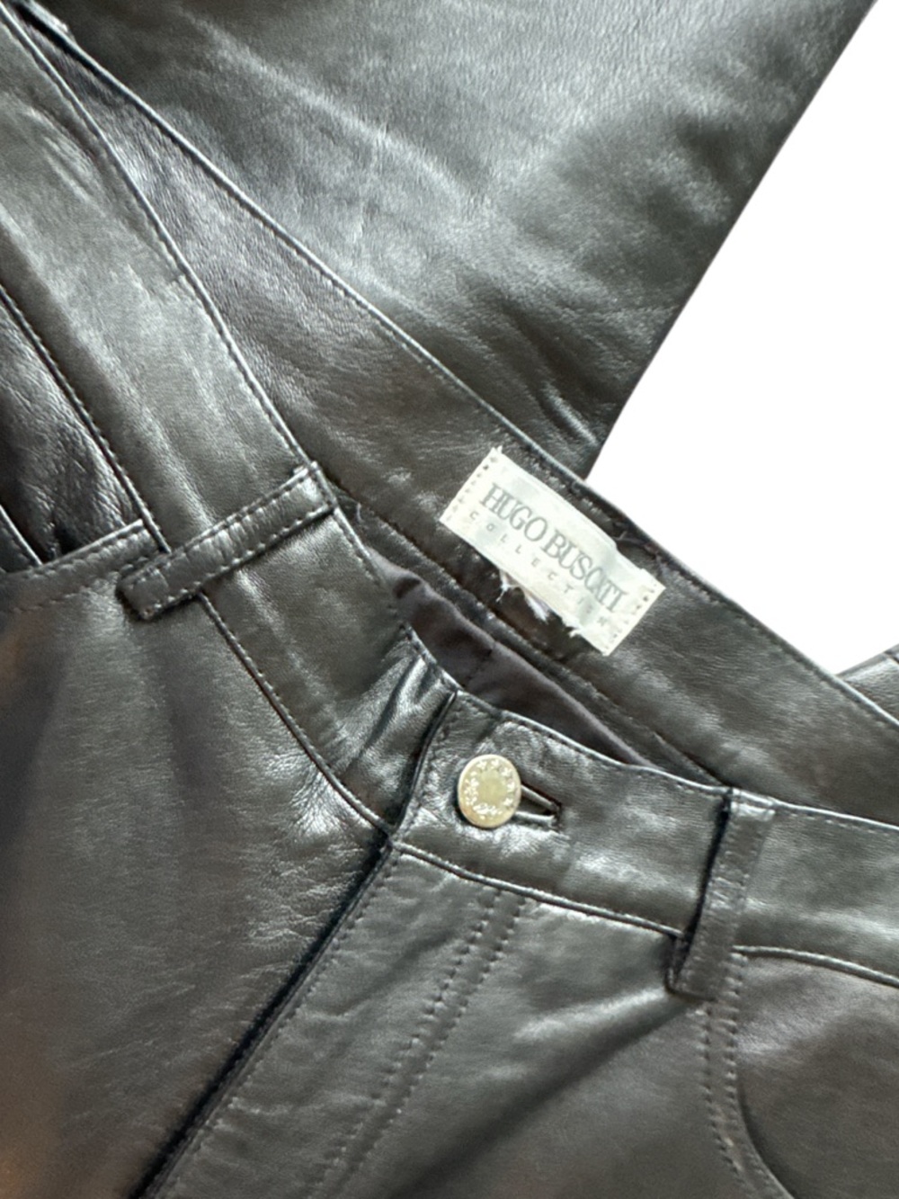 Vintage Hugo Buscati High Rise Straight Leg Black Leather Pants size 8 - Picture 4 of 8